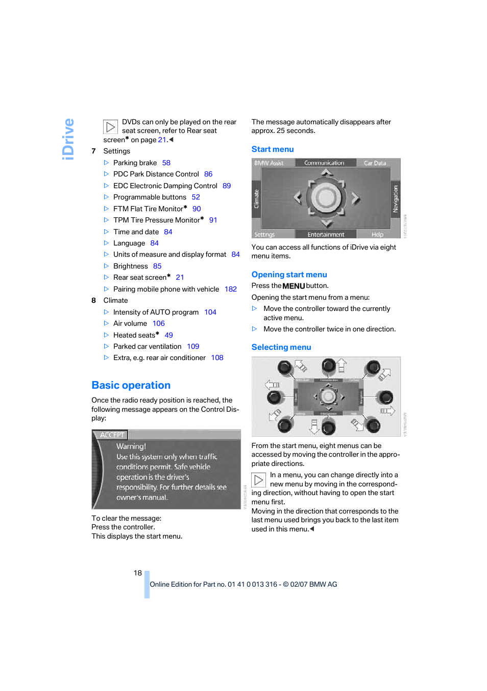 Basic operation, Idriv e | BMW 760Li Sedan 2008 User Manual | Page 20 / 254