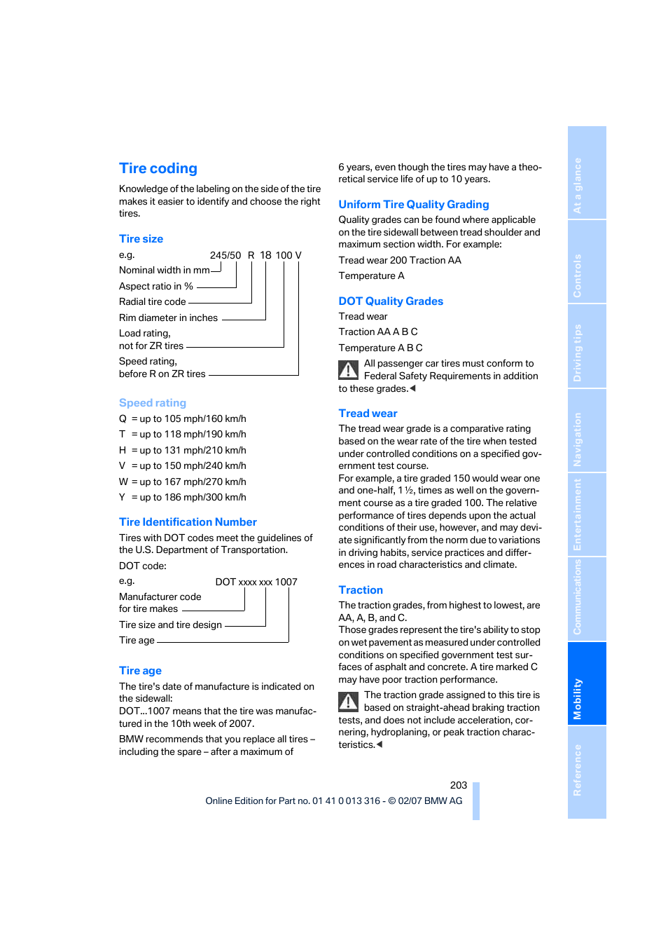 Tire coding | BMW 760Li Sedan 2008 User Manual | Page 205 / 254