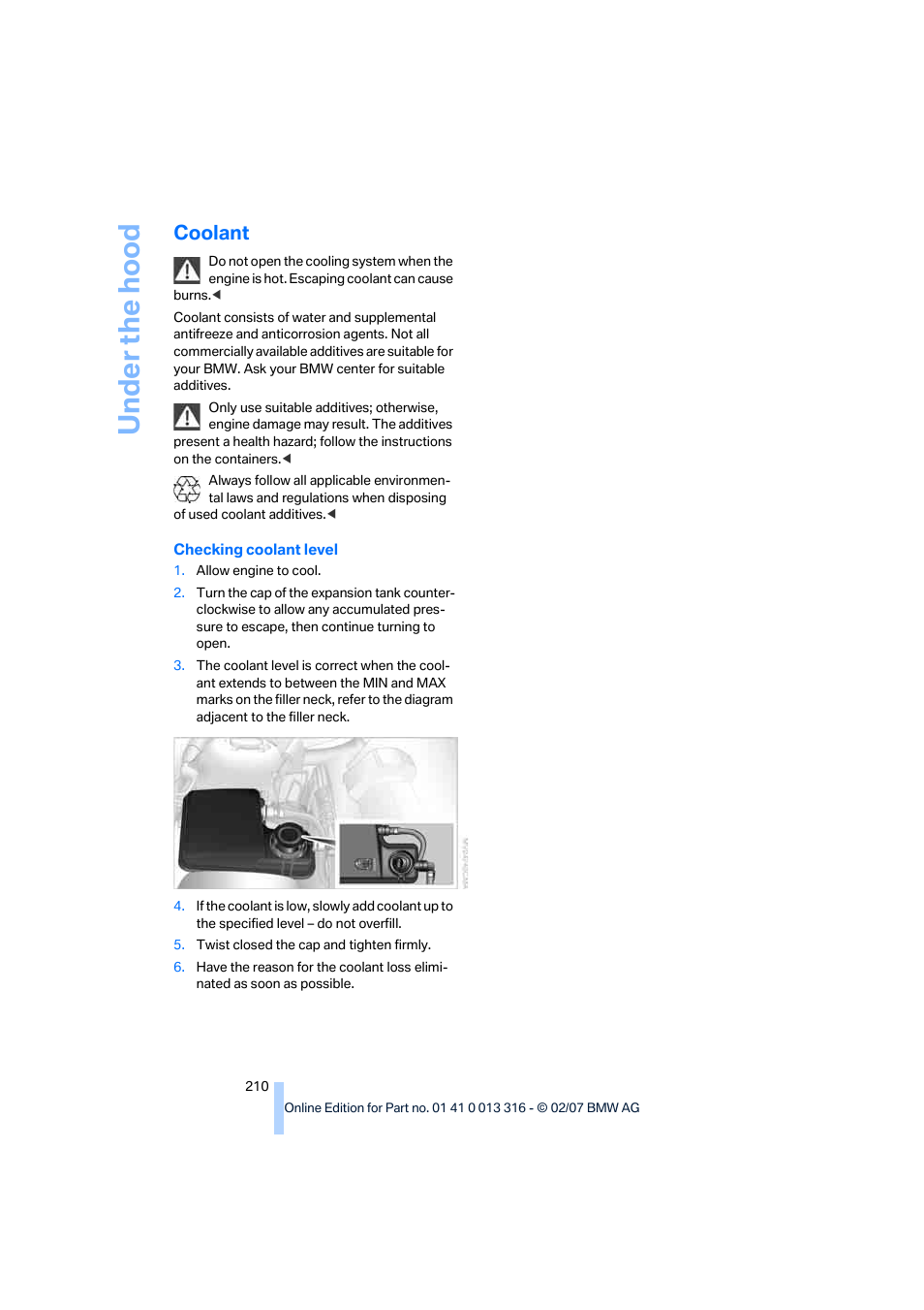 Coolant, N tank | BMW 760Li Sedan 2008 User Manual | Page 212 / 254