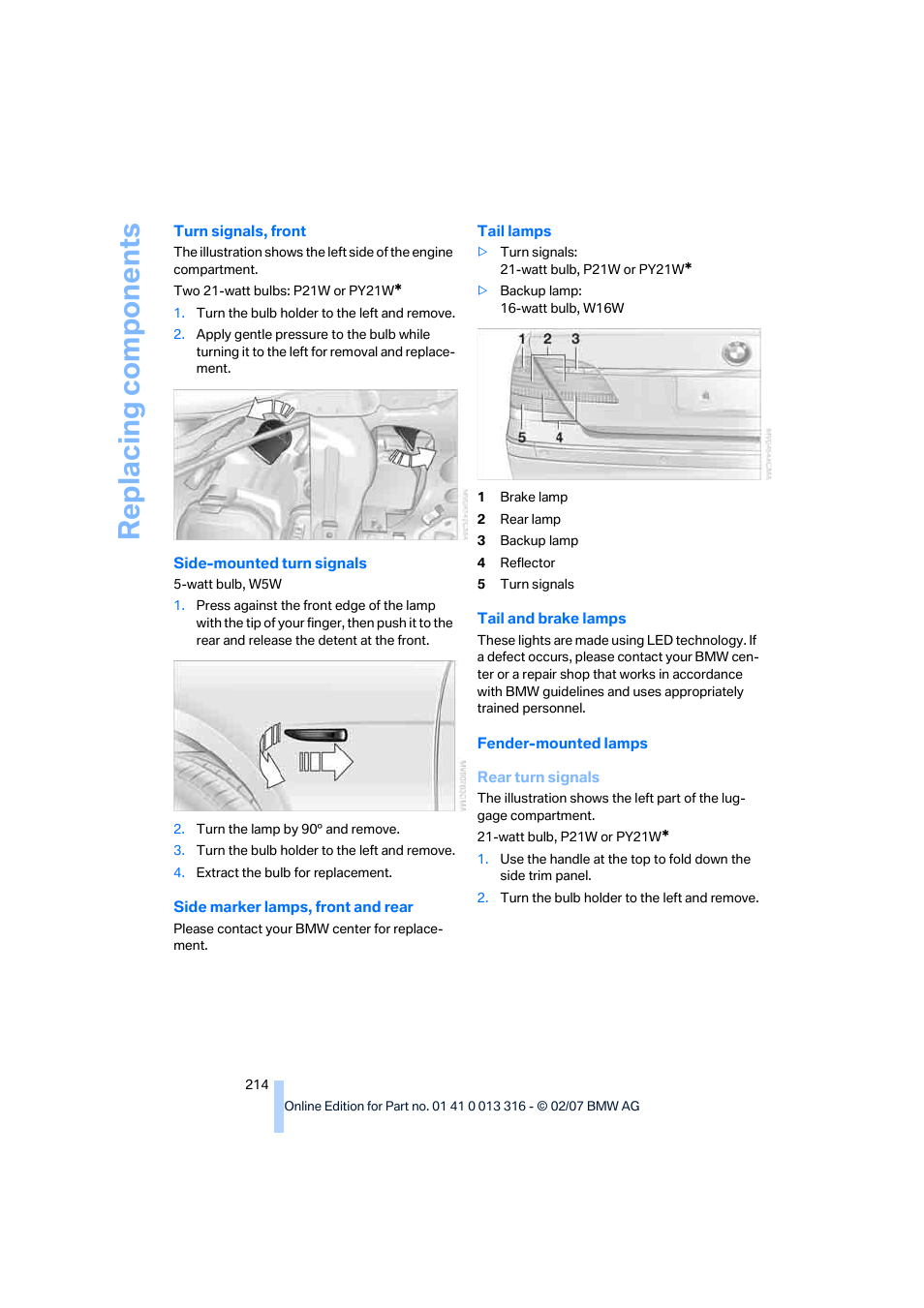 Replacing components | BMW 760Li Sedan 2008 User Manual | Page 216 / 254