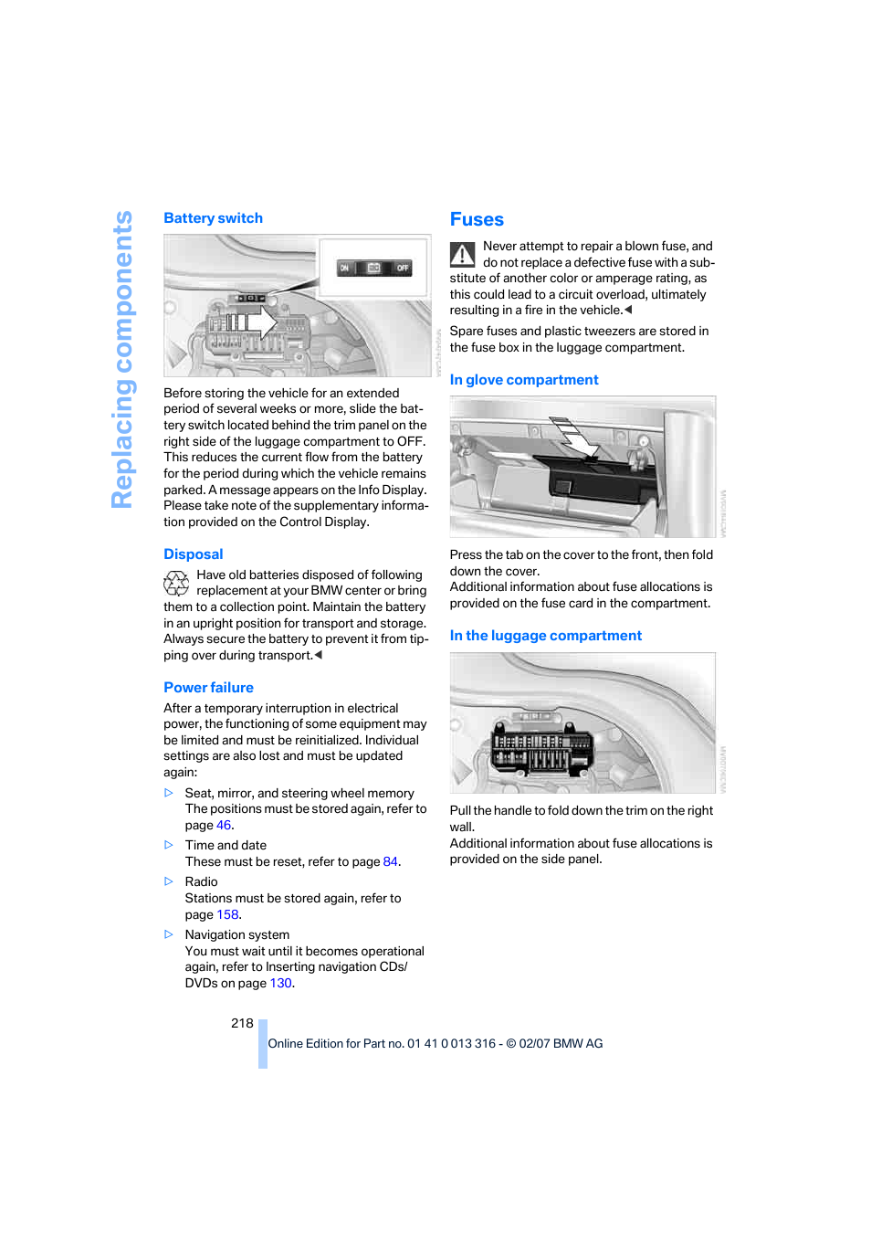 Fuses, Replacing components | BMW 760Li Sedan 2008 User Manual | Page 220 / 254