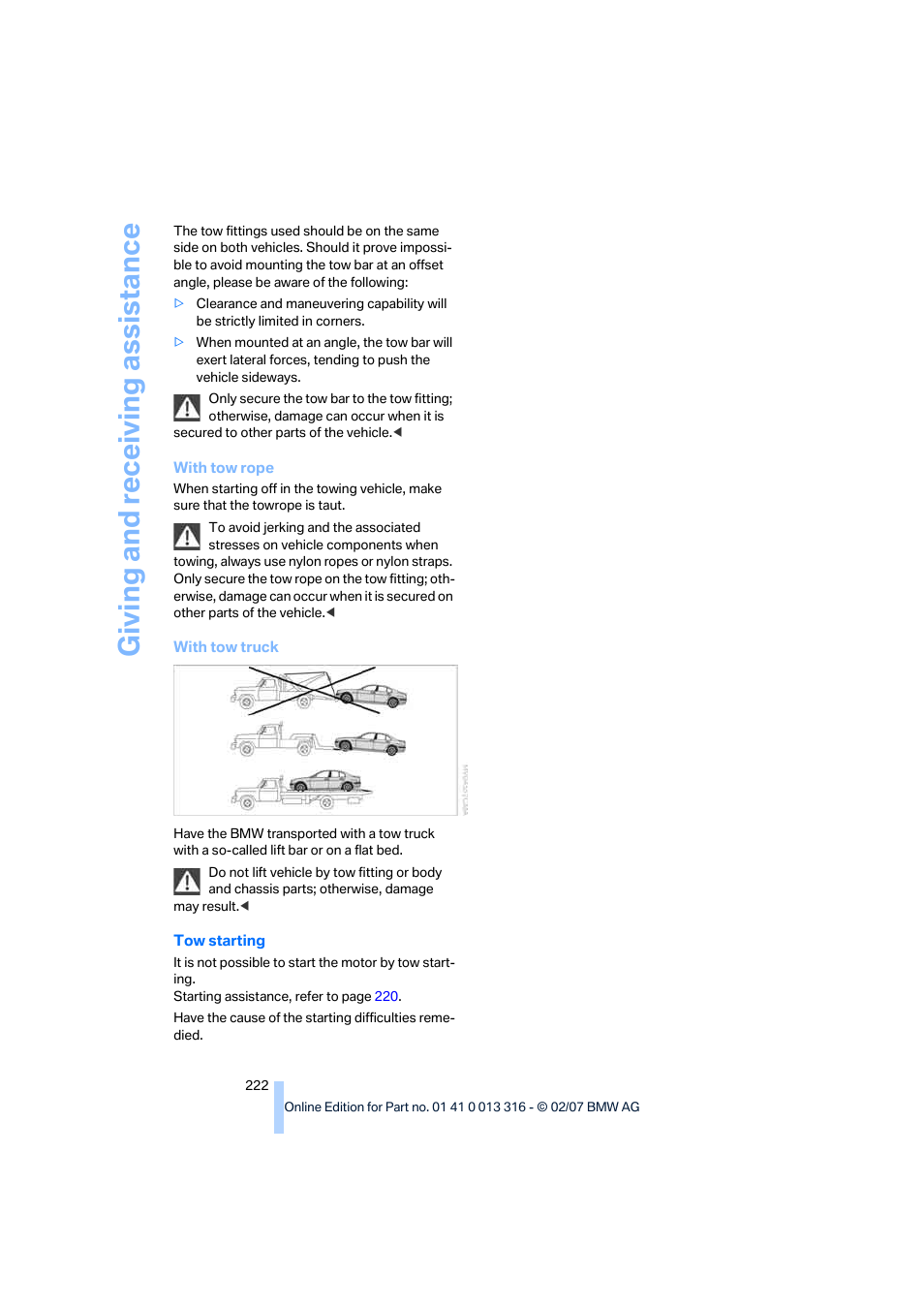 Giving and receiv ing as sistance | BMW 760Li Sedan 2008 User Manual | Page 224 / 254