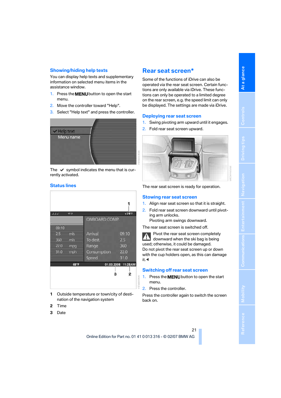 Rear seat screen | BMW 760Li Sedan 2008 User Manual | Page 23 / 254