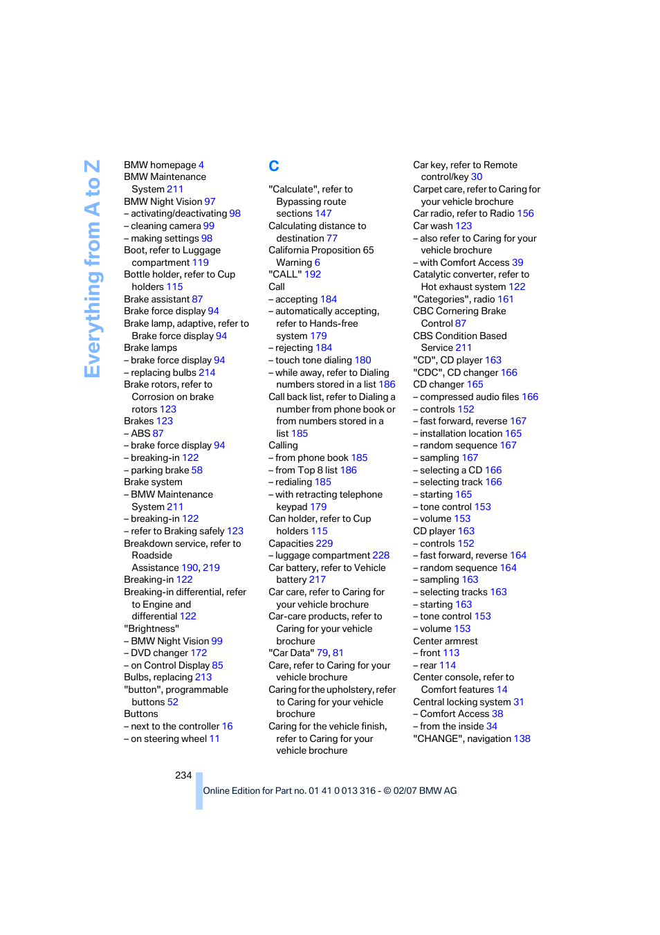 Everything from a to z | BMW 760Li Sedan 2008 User Manual | Page 236 / 254