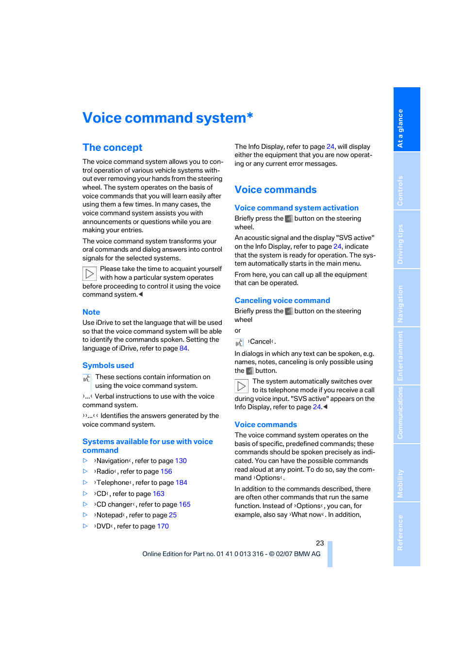 Voice command system, The concept, Voice commands | BMW 760Li Sedan 2008 User Manual | Page 25 / 254