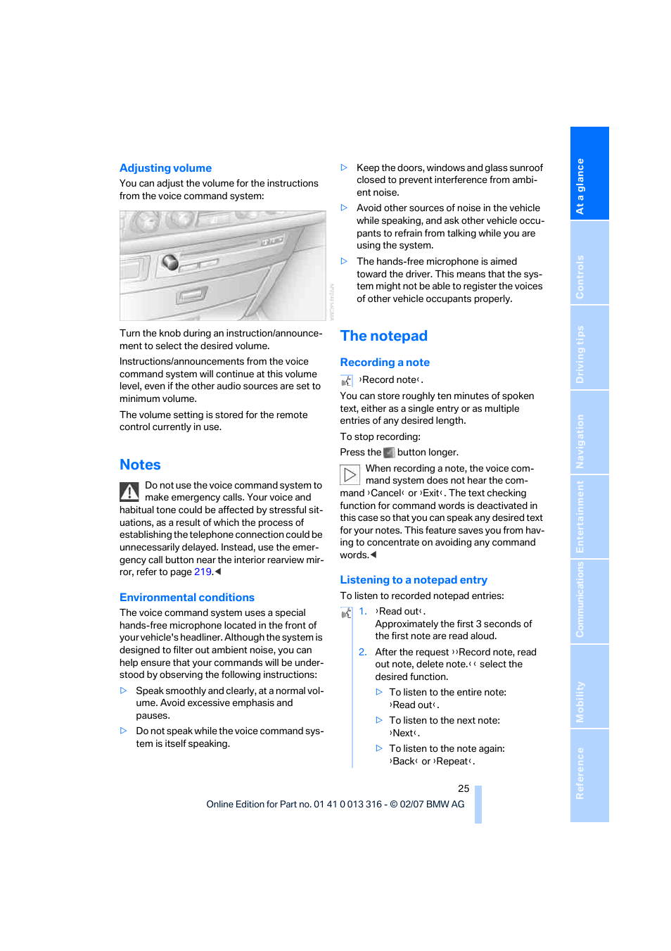 Notes, The notepad | BMW 760Li Sedan 2008 User Manual | Page 27 / 254