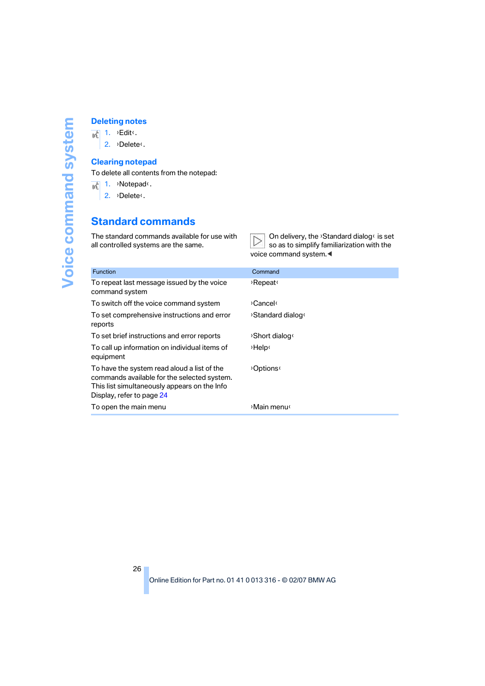 Standard commands | BMW 760Li Sedan 2008 User Manual | Page 28 / 254