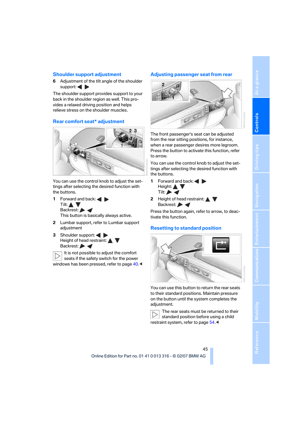 Shoulder support adjustment | BMW 760Li Sedan 2008 User Manual | Page 47 / 254