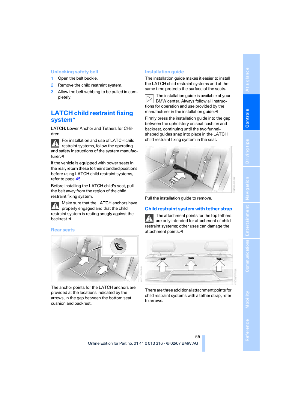 Latch child restraint fixing system | BMW 760Li Sedan 2008 User Manual | Page 57 / 254