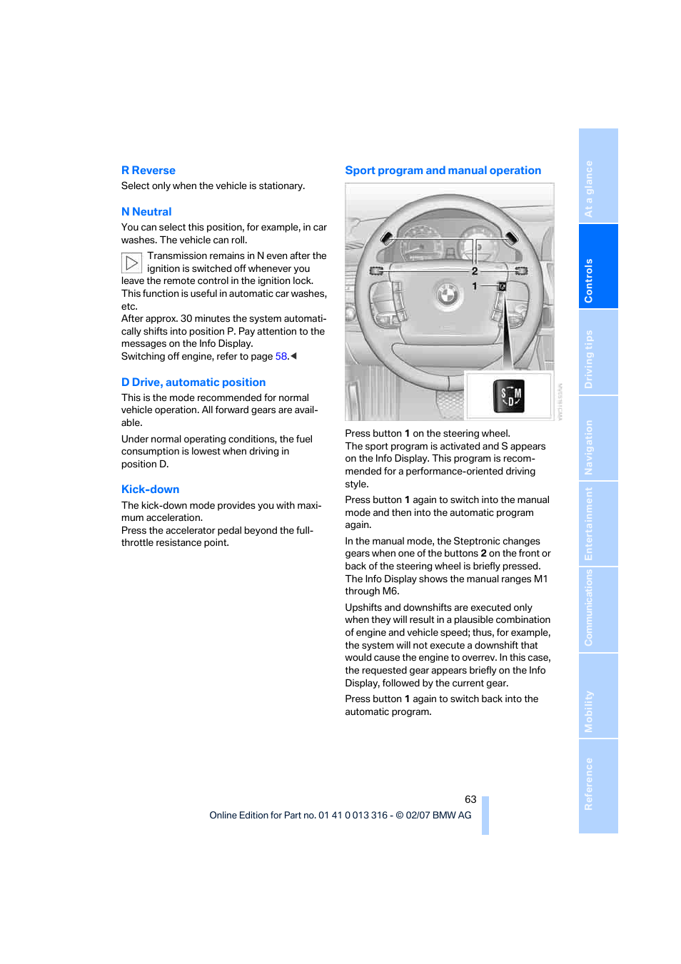 BMW 760Li Sedan 2008 User Manual | Page 65 / 254