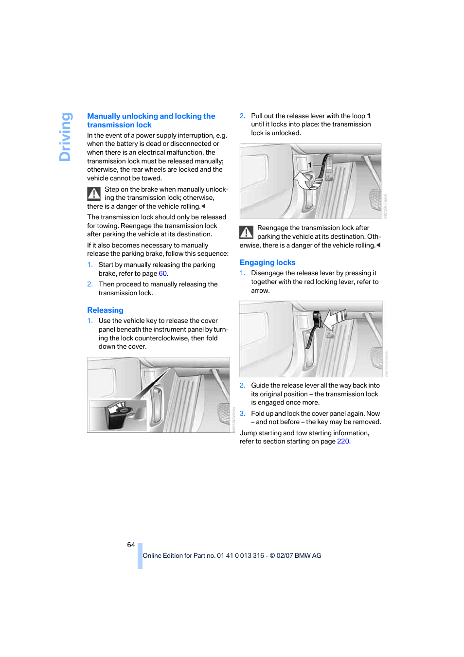 Driving | BMW 760Li Sedan 2008 User Manual | Page 66 / 254