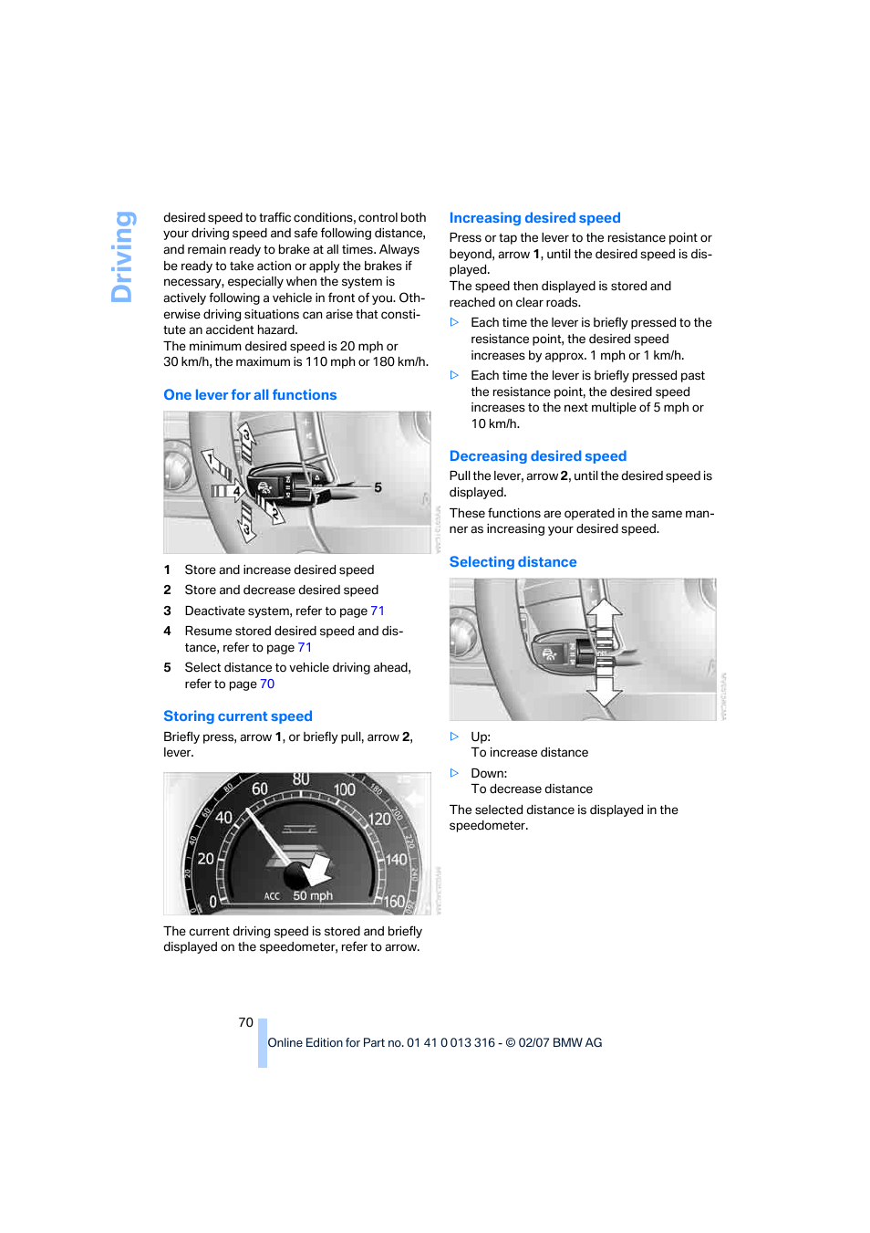 Driving | BMW 760Li Sedan 2008 User Manual | Page 72 / 254