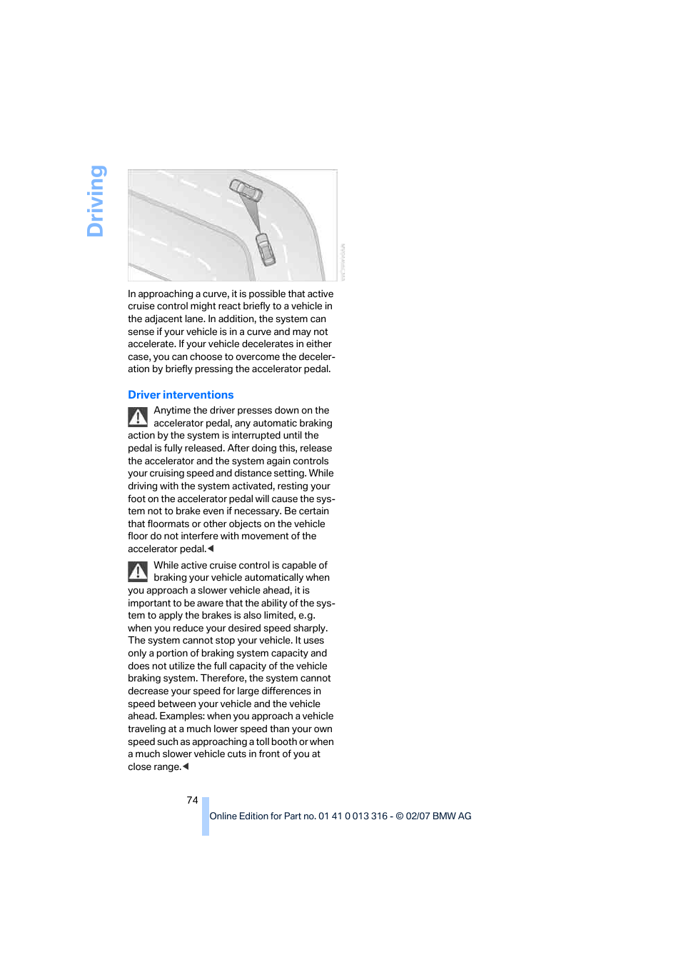 Driving | BMW 760Li Sedan 2008 User Manual | Page 76 / 254