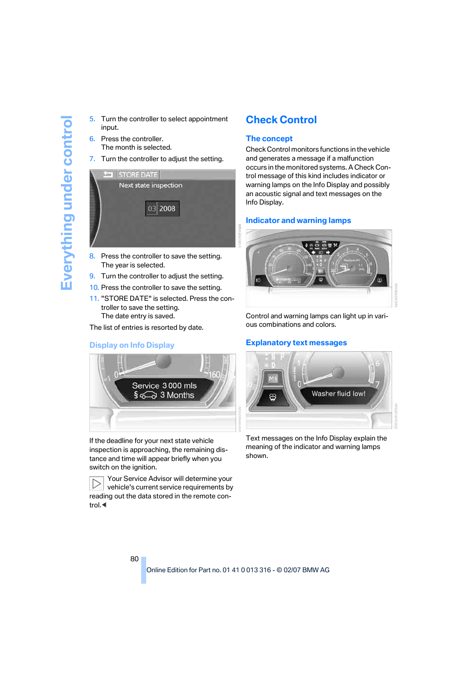 Check control, Indicator and warning lamps, Check con- trol, r | Eve ryth ing un de r co nt rol | BMW 760Li Sedan 2008 User Manual | Page 82 / 254