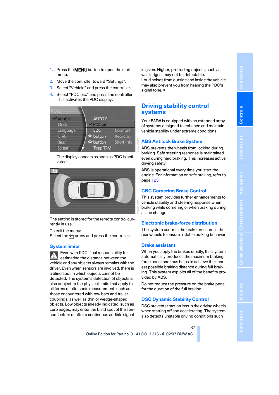 Driving stability control systems | BMW 760Li Sedan 2008 User Manual | Page 89 / 254