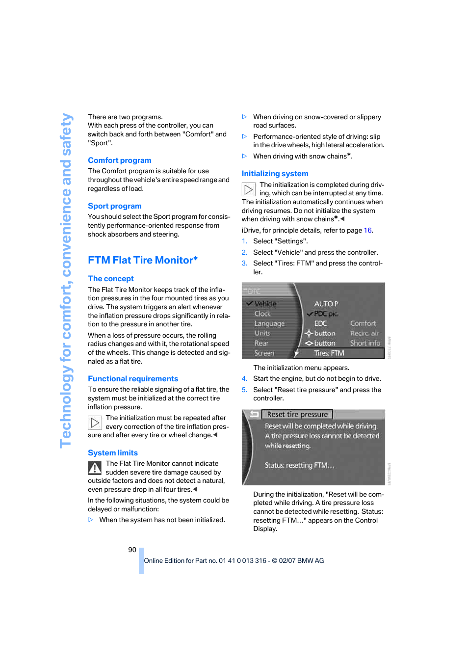 Ftm flat tire monitor | BMW 760Li Sedan 2008 User Manual | Page 92 / 254