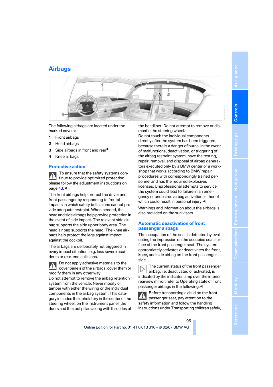 Airbags | BMW 760Li Sedan 2008 User Manual | Page 97 / 254