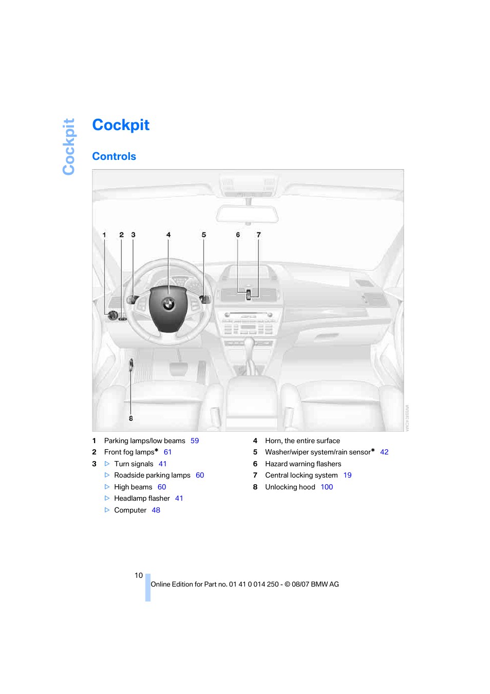 Cockpit, Controls, Lanc | BMW X3 3.0si 2008 User Manual | Page 12 / 140