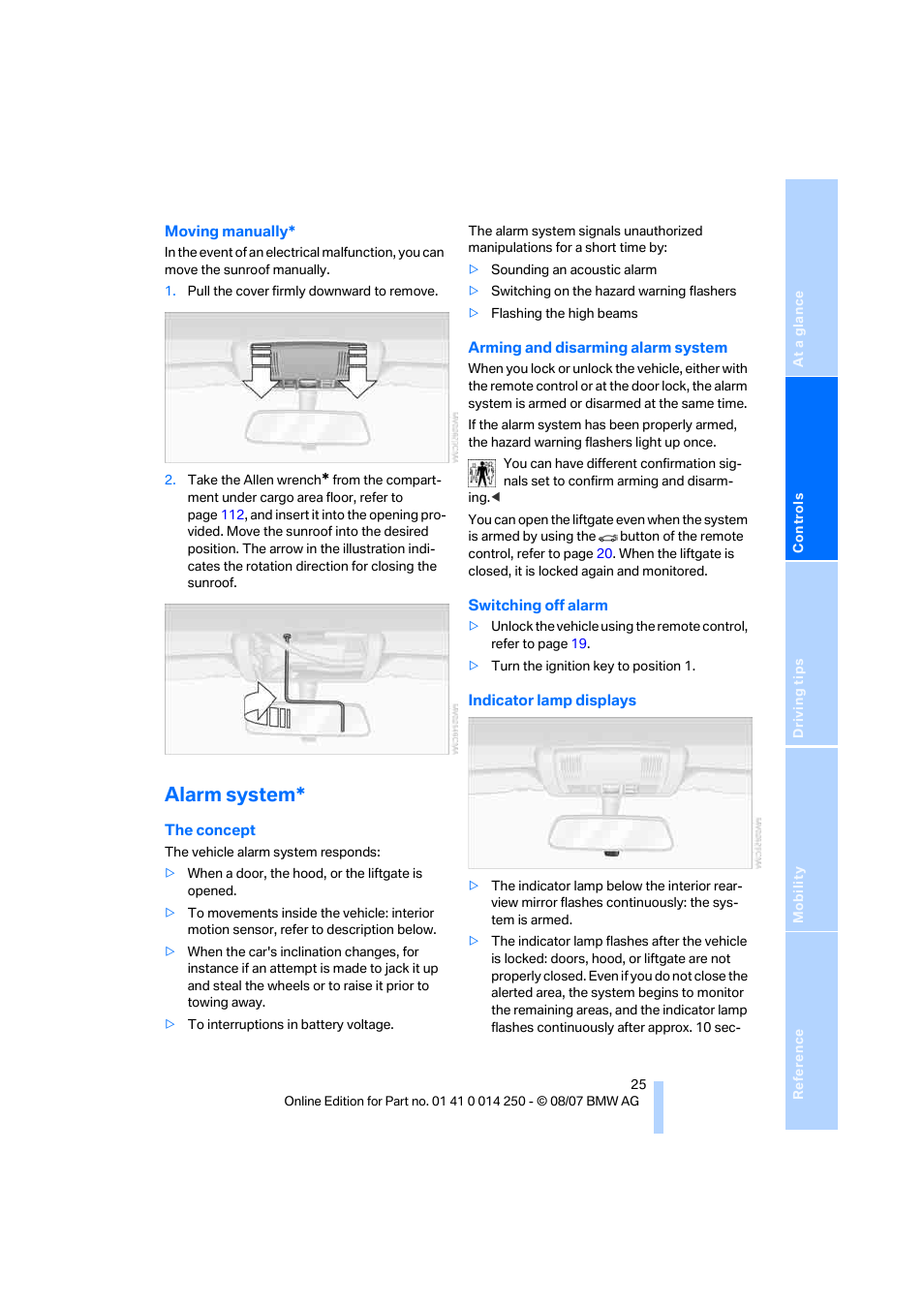 Alarm system | BMW X3 3.0si 2008 User Manual | Page 27 / 140