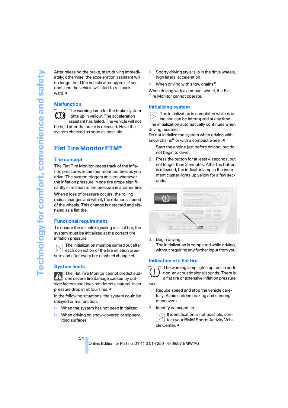 Flat tire monitor ftm | BMW X3 3.0si 2008 User Manual | Page 56 / 140