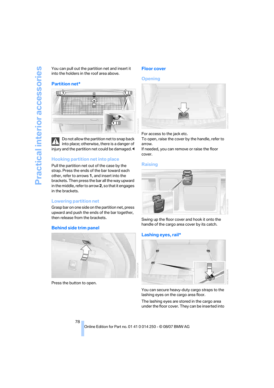 Practical interi or acc ess orie s | BMW X3 3.0si 2008 User Manual | Page 80 / 140