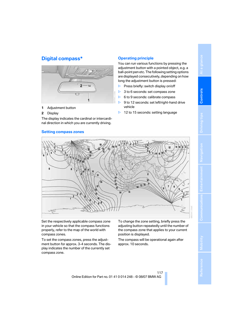 Digital compass | BMW X5 4.8i 2008 User Manual | Page 119 / 292