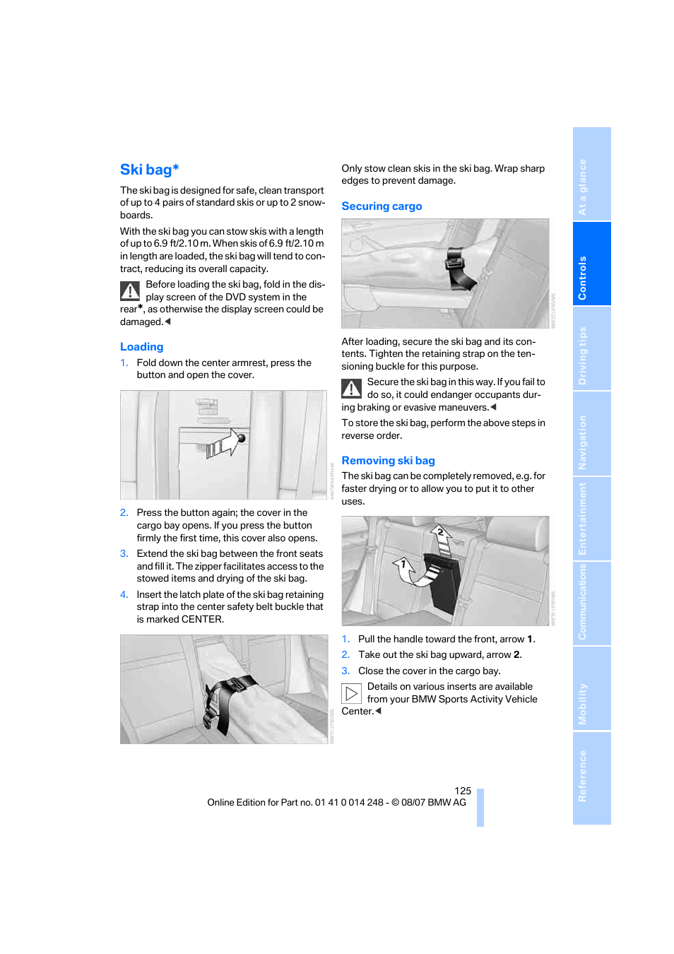Ski bag | BMW X5 4.8i 2008 User Manual | Page 127 / 292