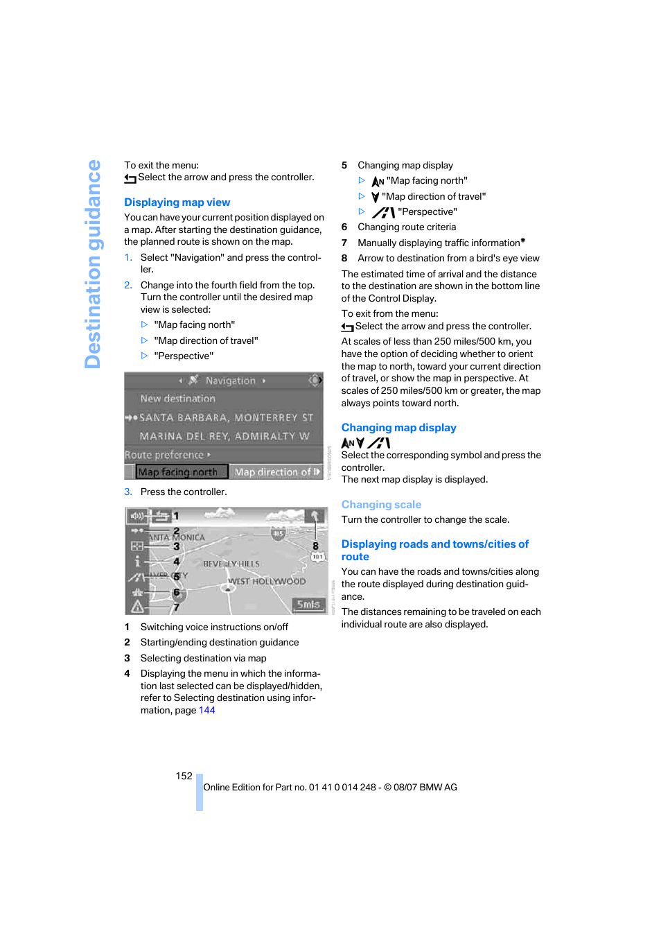 Destination guidance | BMW X5 4.8i 2008 User Manual | Page 154 / 292