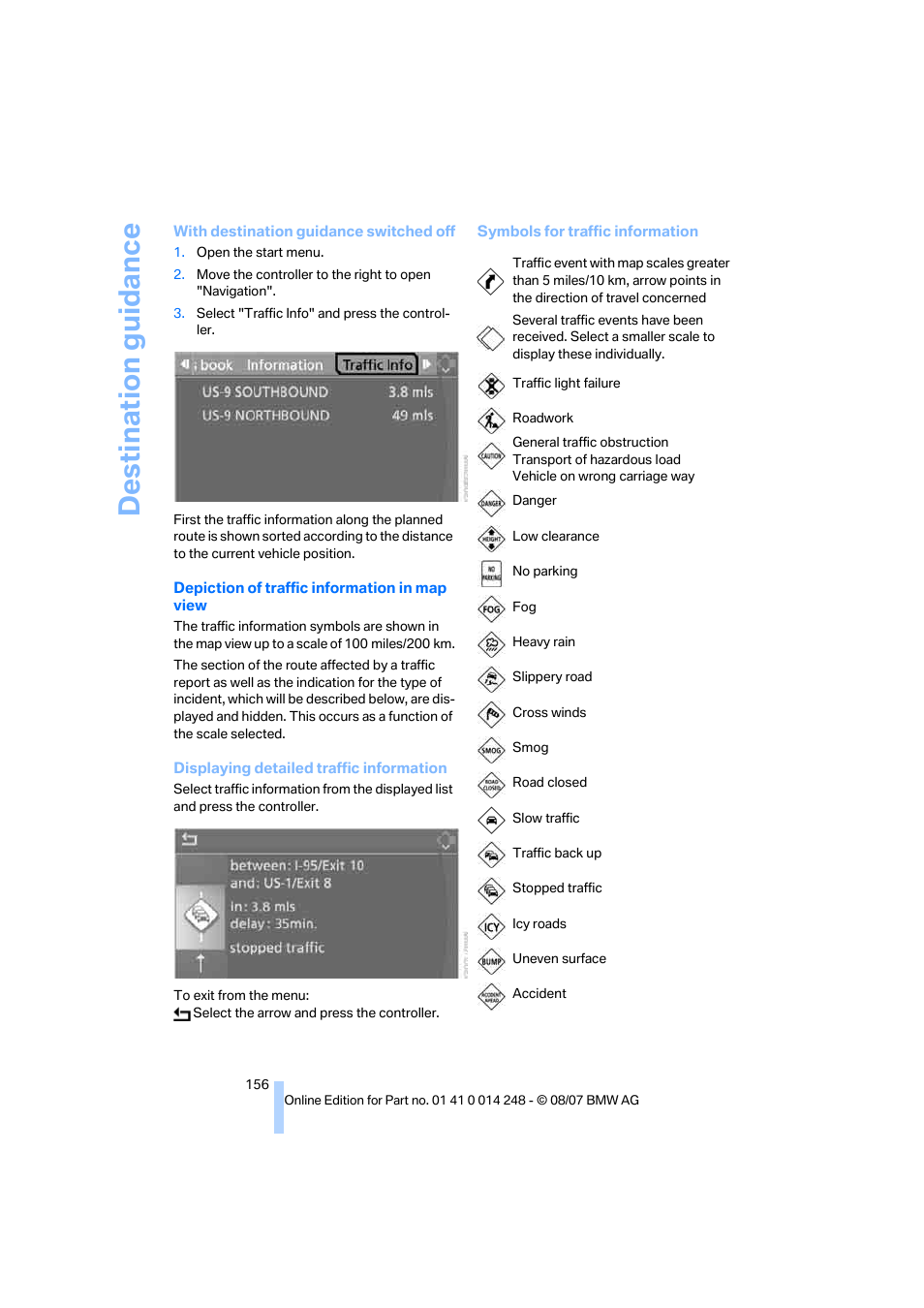 Destination guidance | BMW X5 4.8i 2008 User Manual | Page 158 / 292