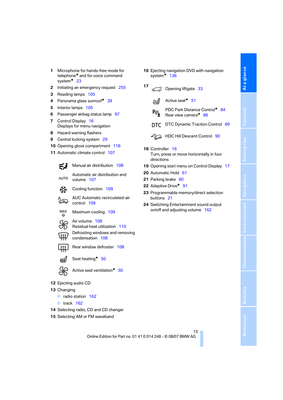 BMW X5 4.8i 2008 User Manual | Page 17 / 292