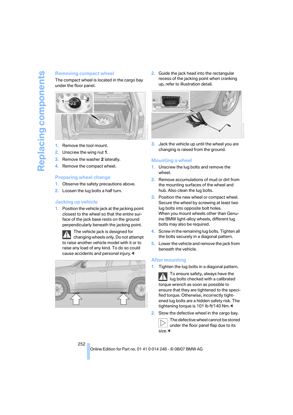 Replacing components | BMW X5 4.8i 2008 User Manual | Page 254 / 292