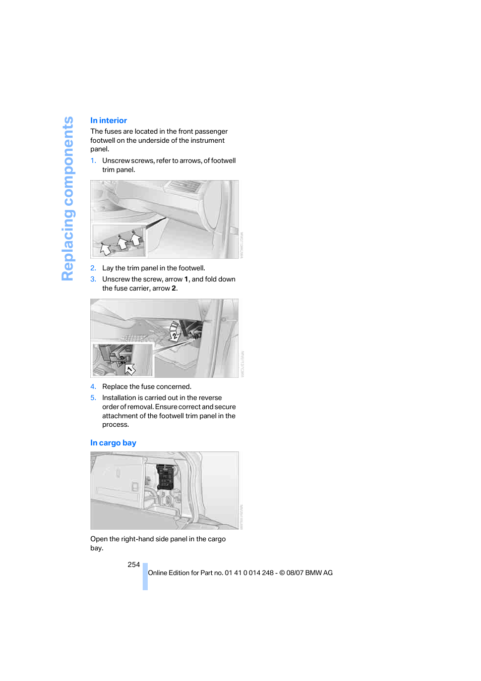 Replacing components | BMW X5 4.8i 2008 User Manual | Page 256 / 292