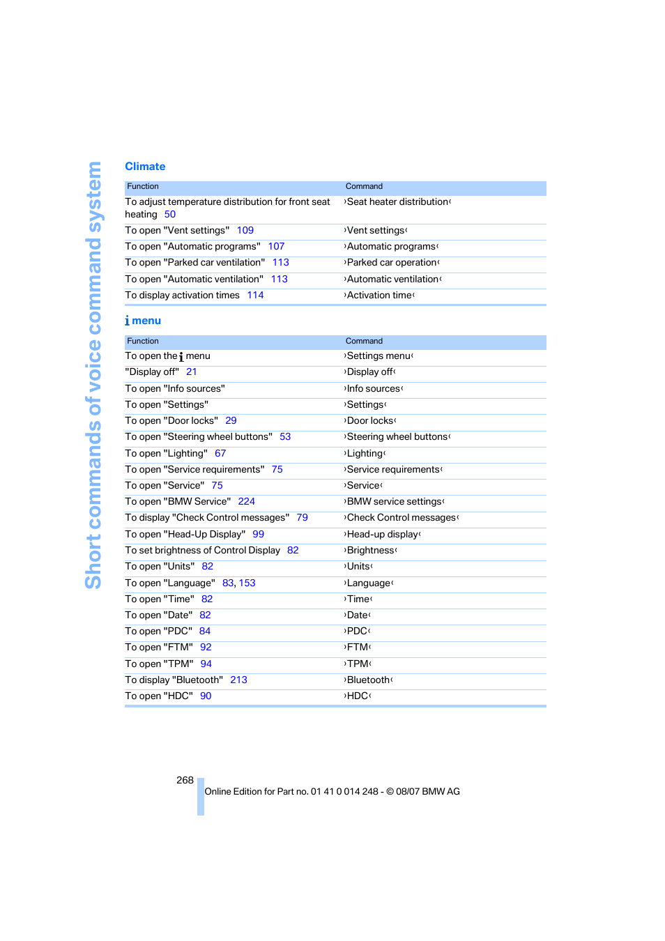 BMW X5 4.8i 2008 User Manual | Page 270 / 292