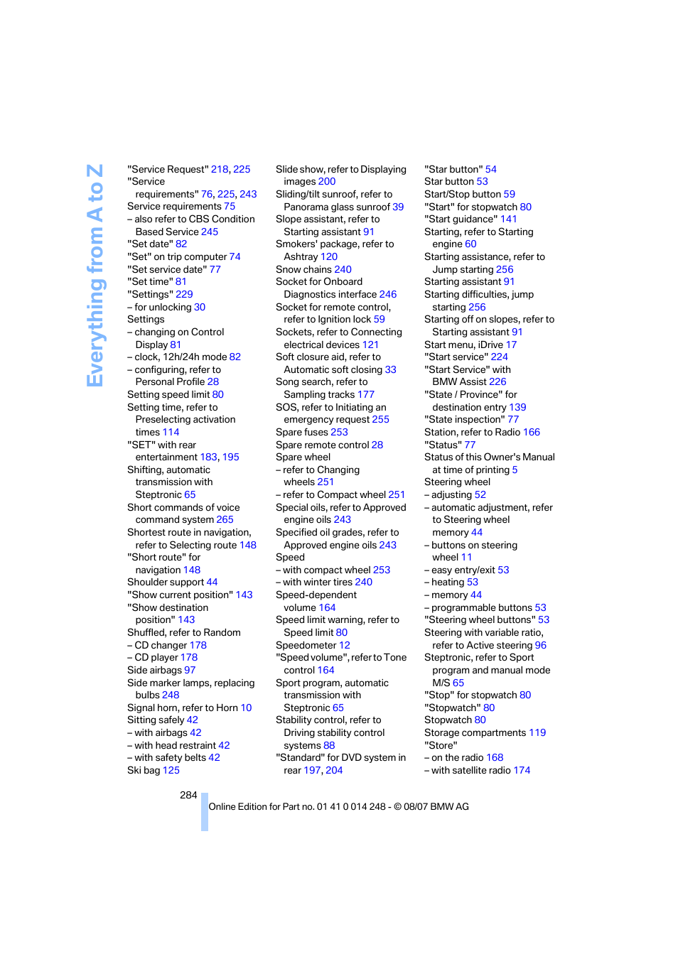 Everything from a to z | BMW X5 4.8i 2008 User Manual | Page 286 / 292