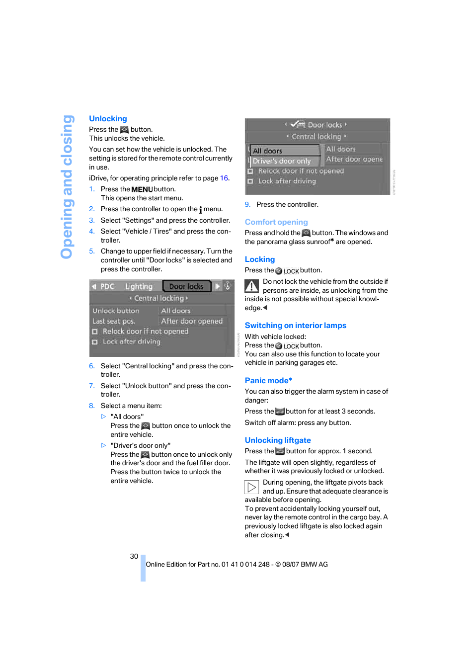 Opening and closing | BMW X5 4.8i 2008 User Manual | Page 32 / 292