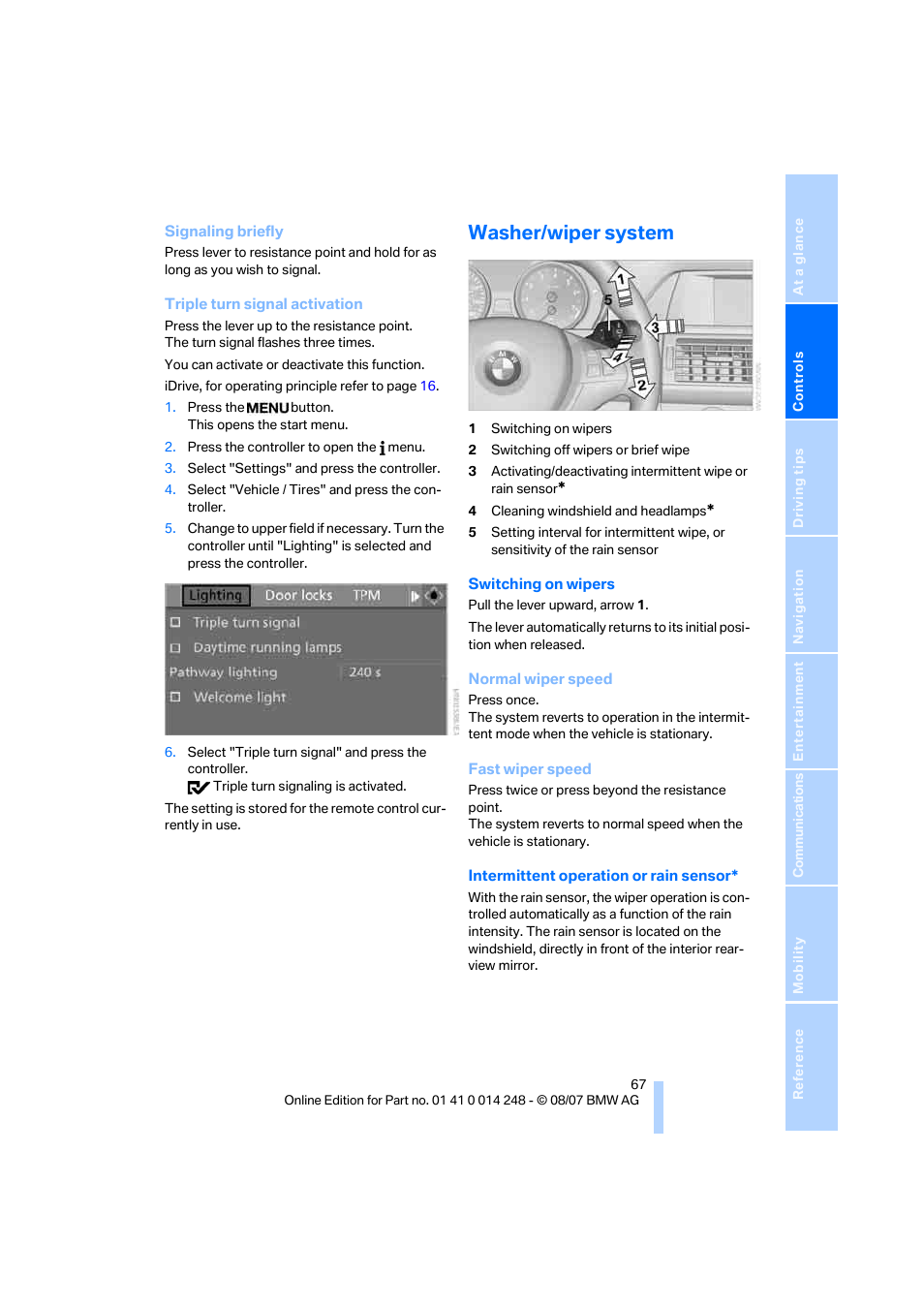 Washer/wiper system | BMW X5 4.8i 2008 User Manual | Page 69 / 292