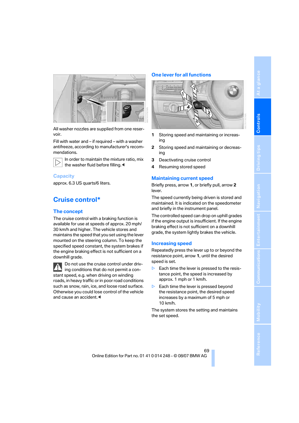 Cruise control | BMW X5 4.8i 2008 User Manual | Page 71 / 292