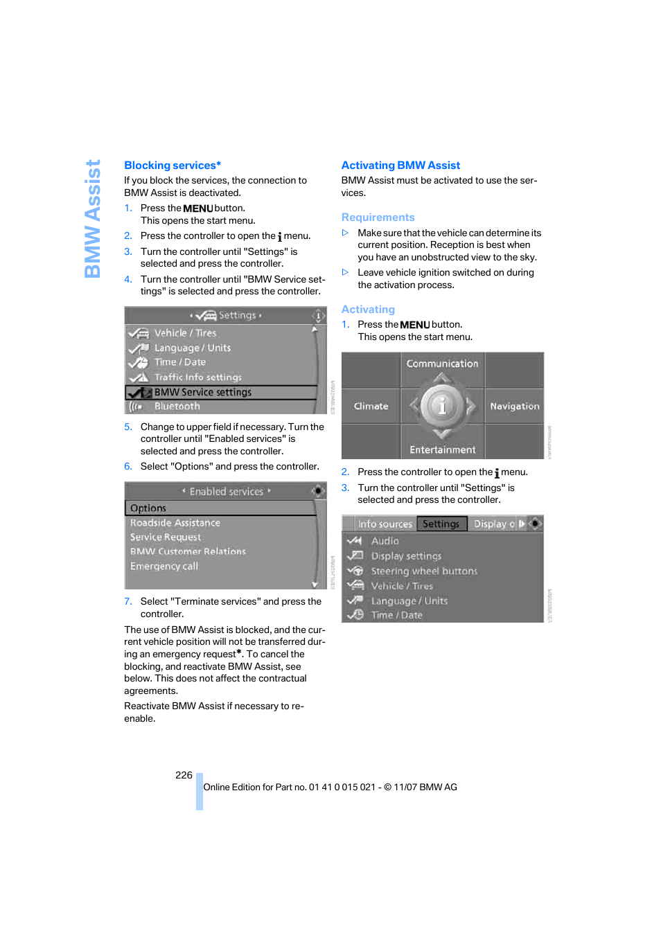 Bmw assis t | BMW X6 xDrive50i 2008 User Manual | Page 228 / 288