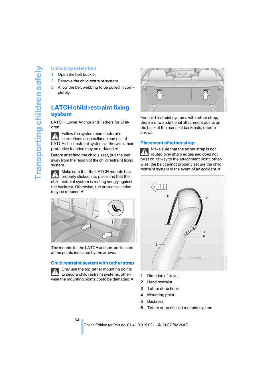 Latch child restraint fixing system, Transporting child ren safely | BMW X6 xDrive50i 2008 User Manual | Page 56 / 288