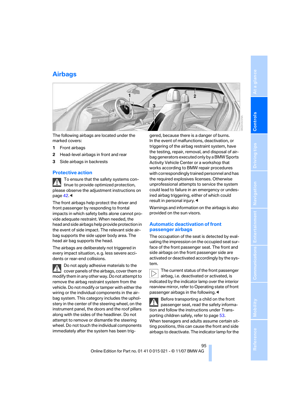 Airbags | BMW X6 xDrive50i 2008 User Manual | Page 97 / 288