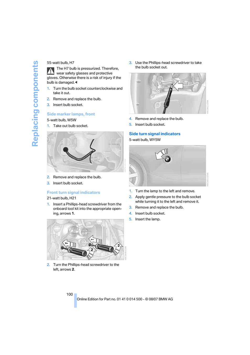 Replacing components | BMW Z4 Roadster 3.0si 2008 User Manual | Page 102 / 132