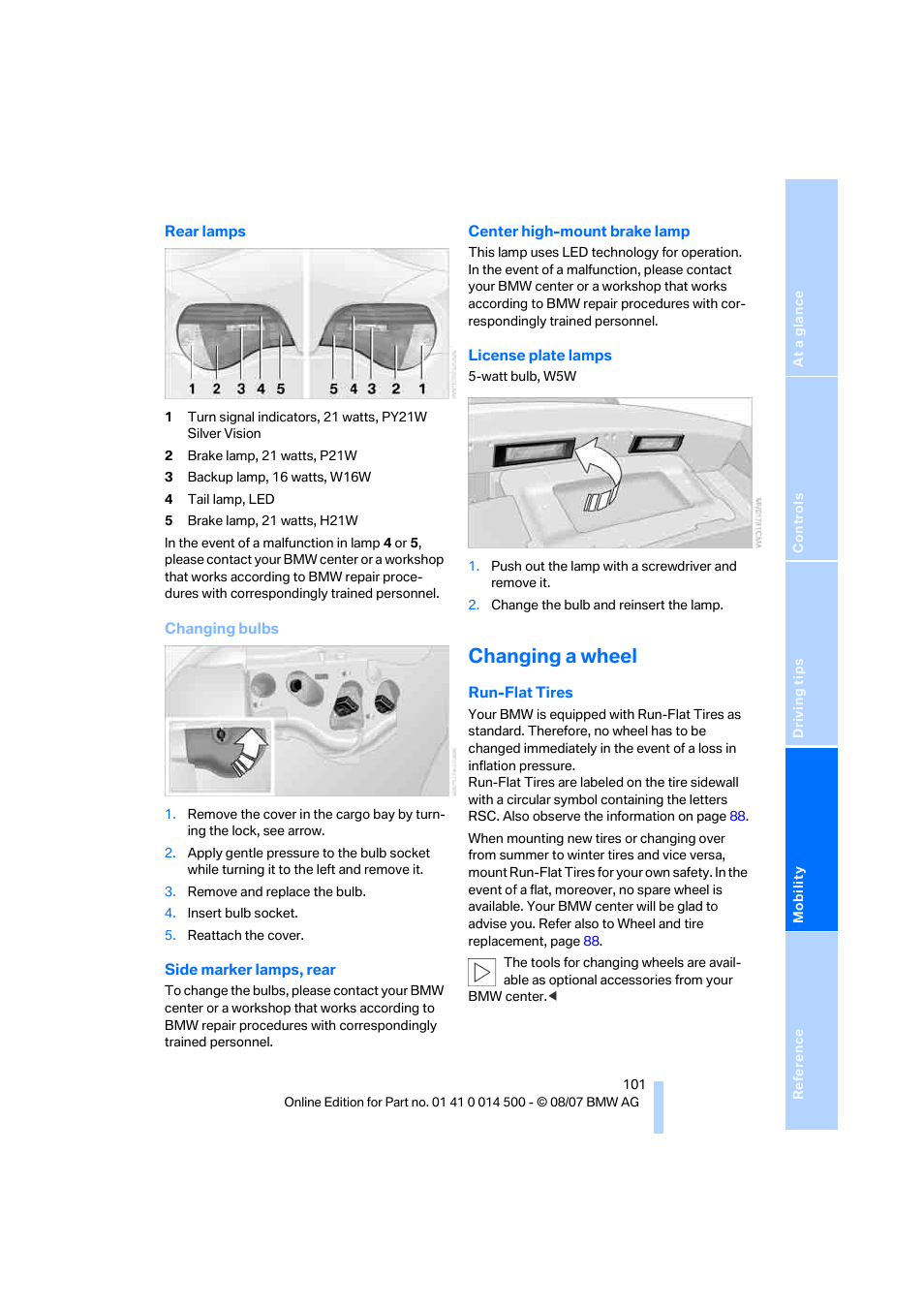 Changing a wheel | BMW Z4 Roadster 3.0si 2008 User Manual | Page 103 / 132