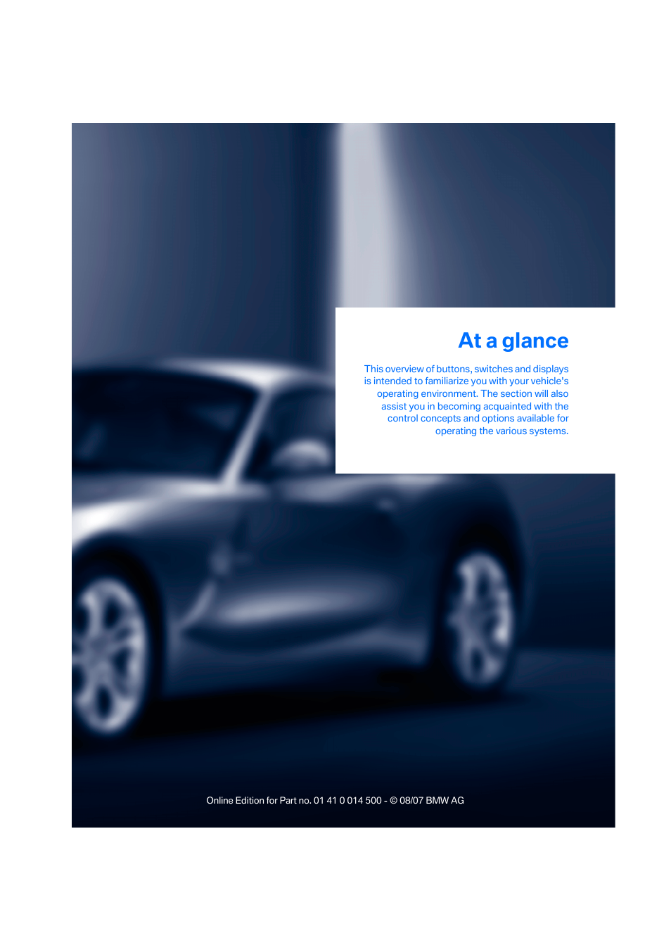 At a glance | BMW Z4 Roadster 3.0si 2008 User Manual | Page 11 / 132