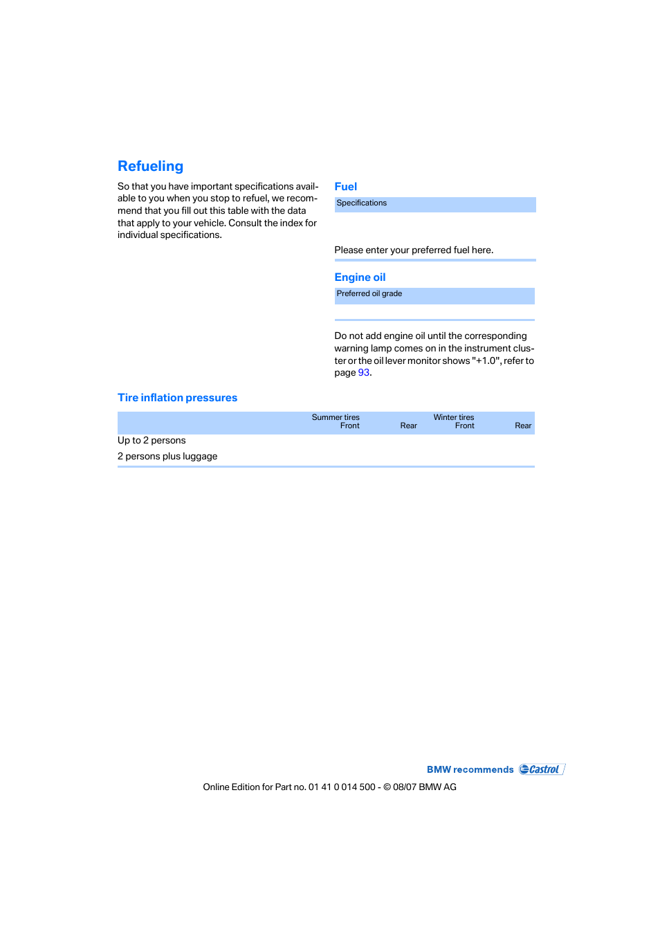 Refueling | BMW Z4 Roadster 3.0si 2008 User Manual | Page 131 / 132