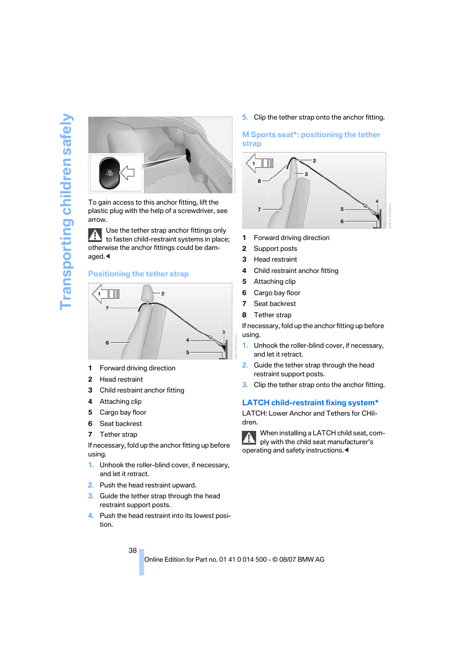 Transporting child ren safely | BMW Z4 Roadster 3.0si 2008 User Manual | Page 40 / 132