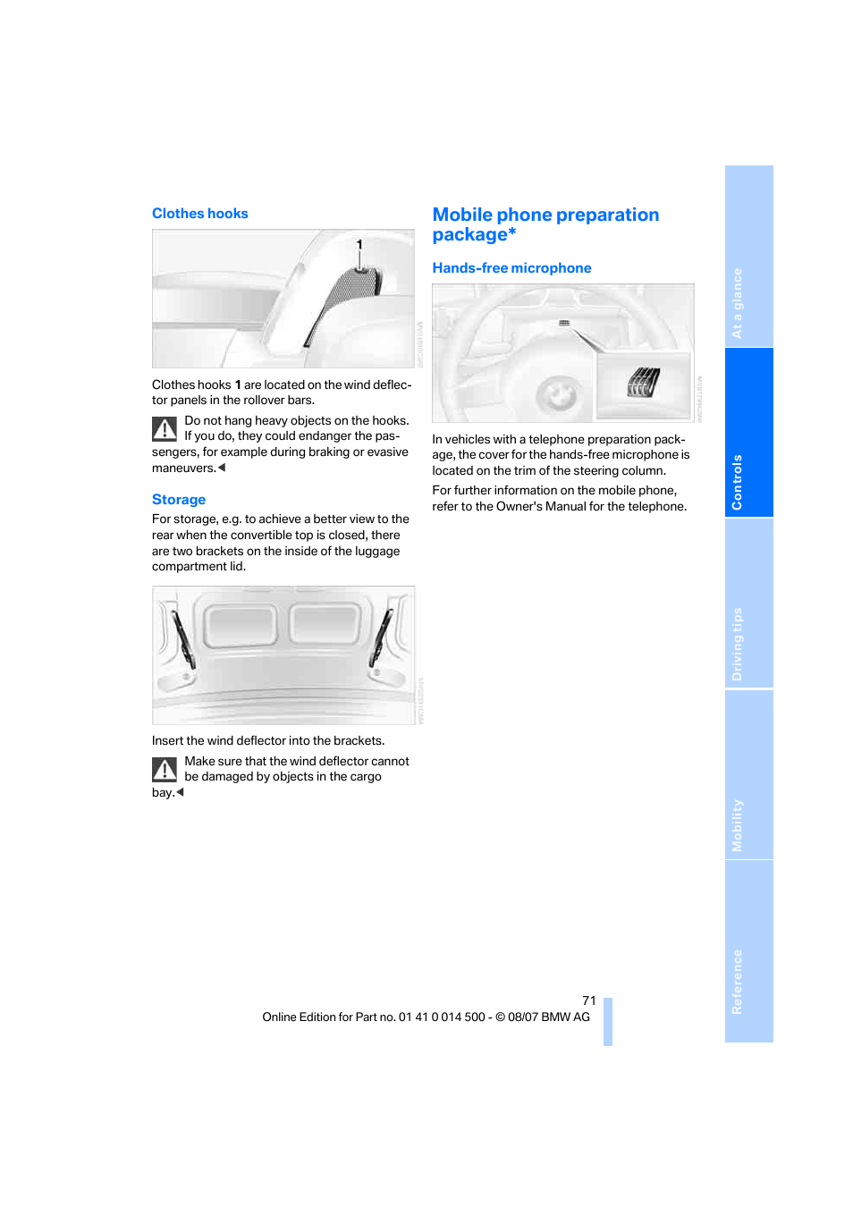 Mobile phone preparation package | BMW Z4 Roadster 3.0si 2008 User Manual | Page 73 / 132