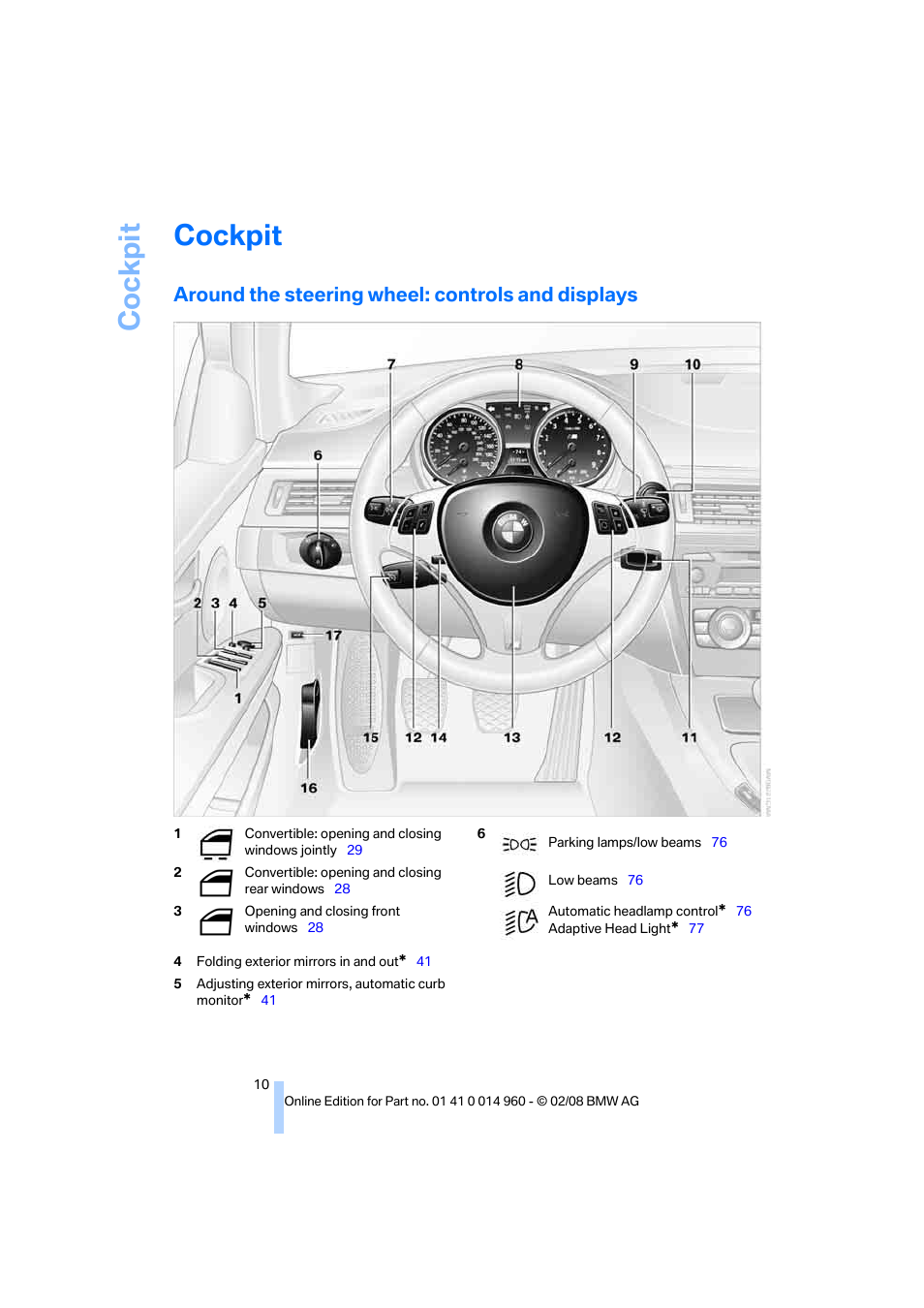 Cockpit, Around the steering wheel: controls and displays, Lanc | BMW M3 Convertible 2008 User Manual | Page 12 / 172