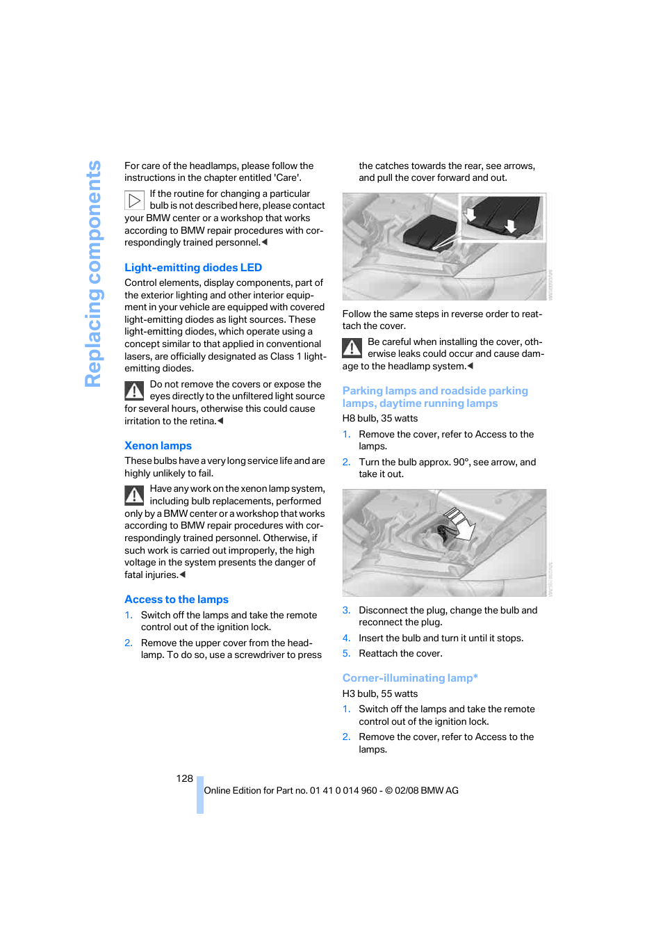 Replacing components | BMW M3 Convertible 2008 User Manual | Page 130 / 172