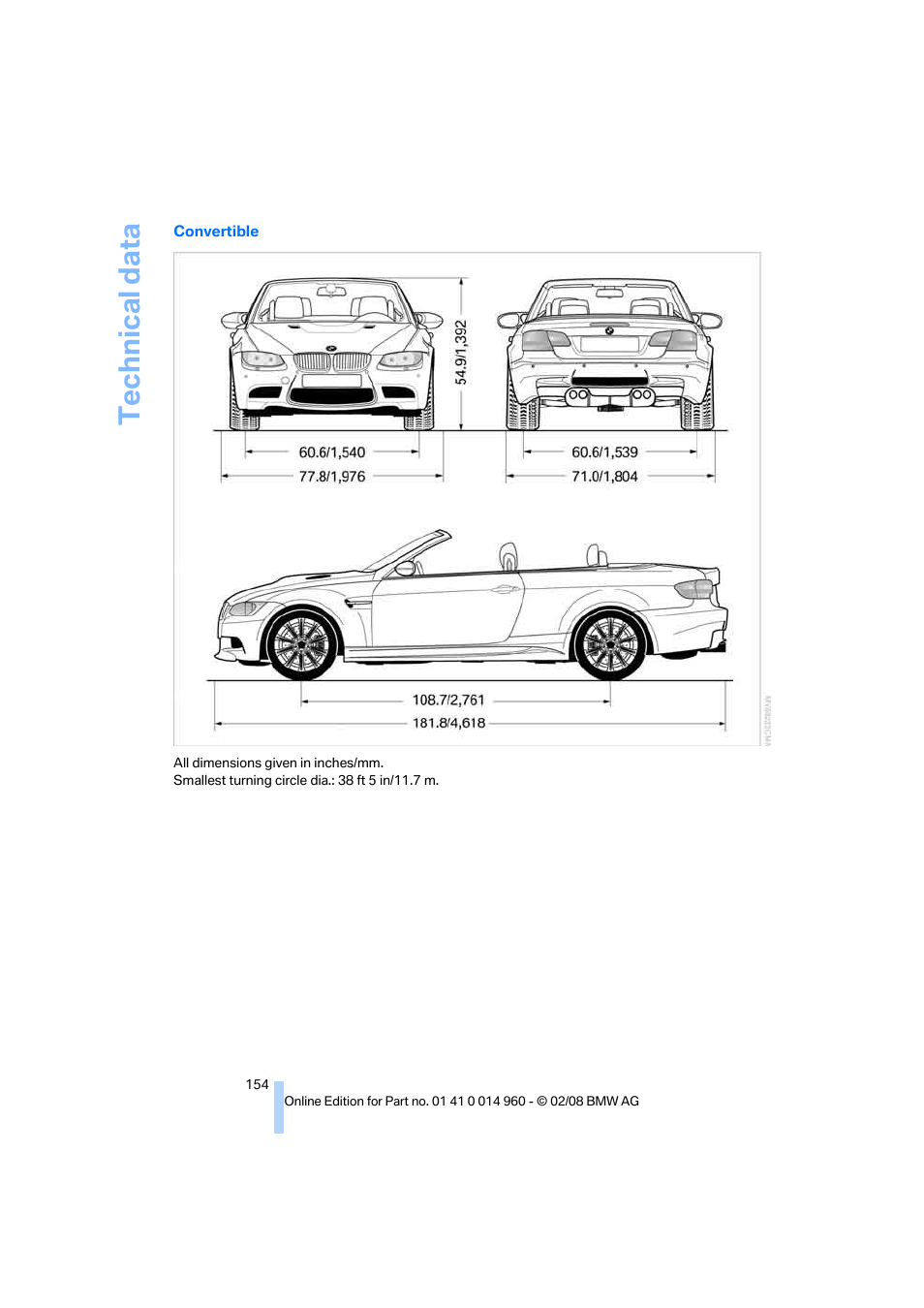 Technical data | BMW M3 Convertible 2008 User Manual | Page 156 / 172