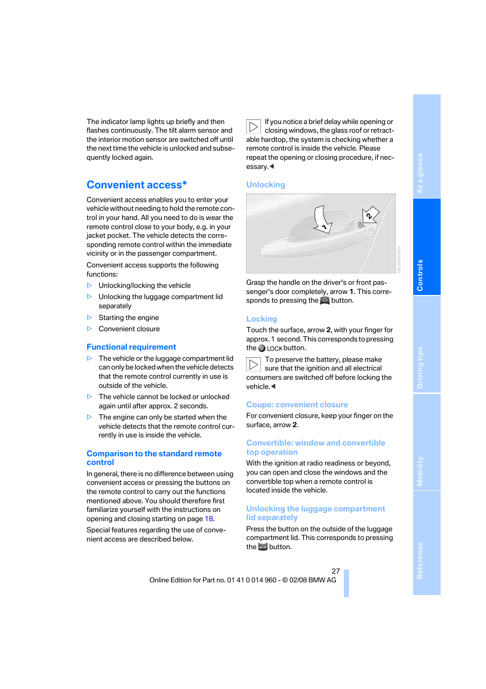 Convenient access | BMW M3 Convertible 2008 User Manual | Page 29 / 172